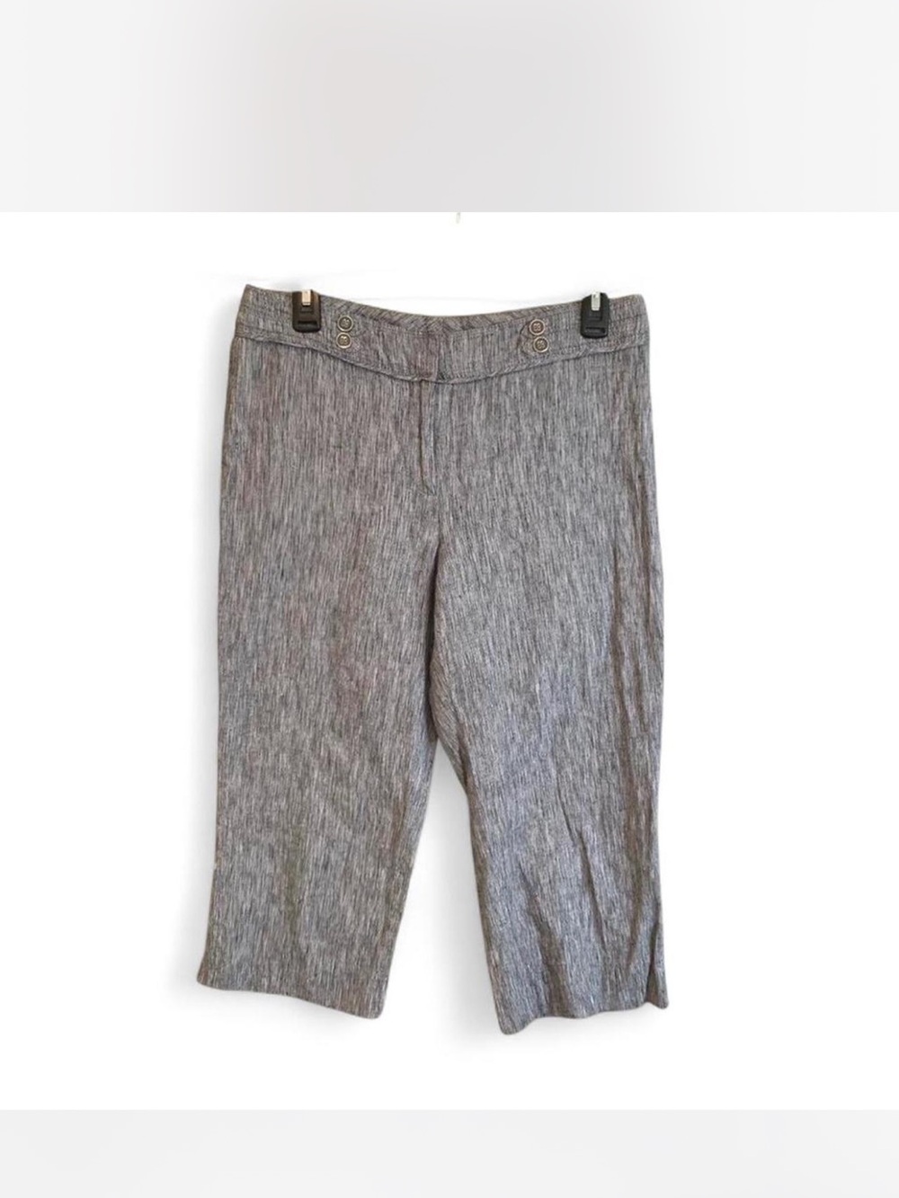 Preppy linen blend new directions Gray & White cropped pants thin stripes size 8